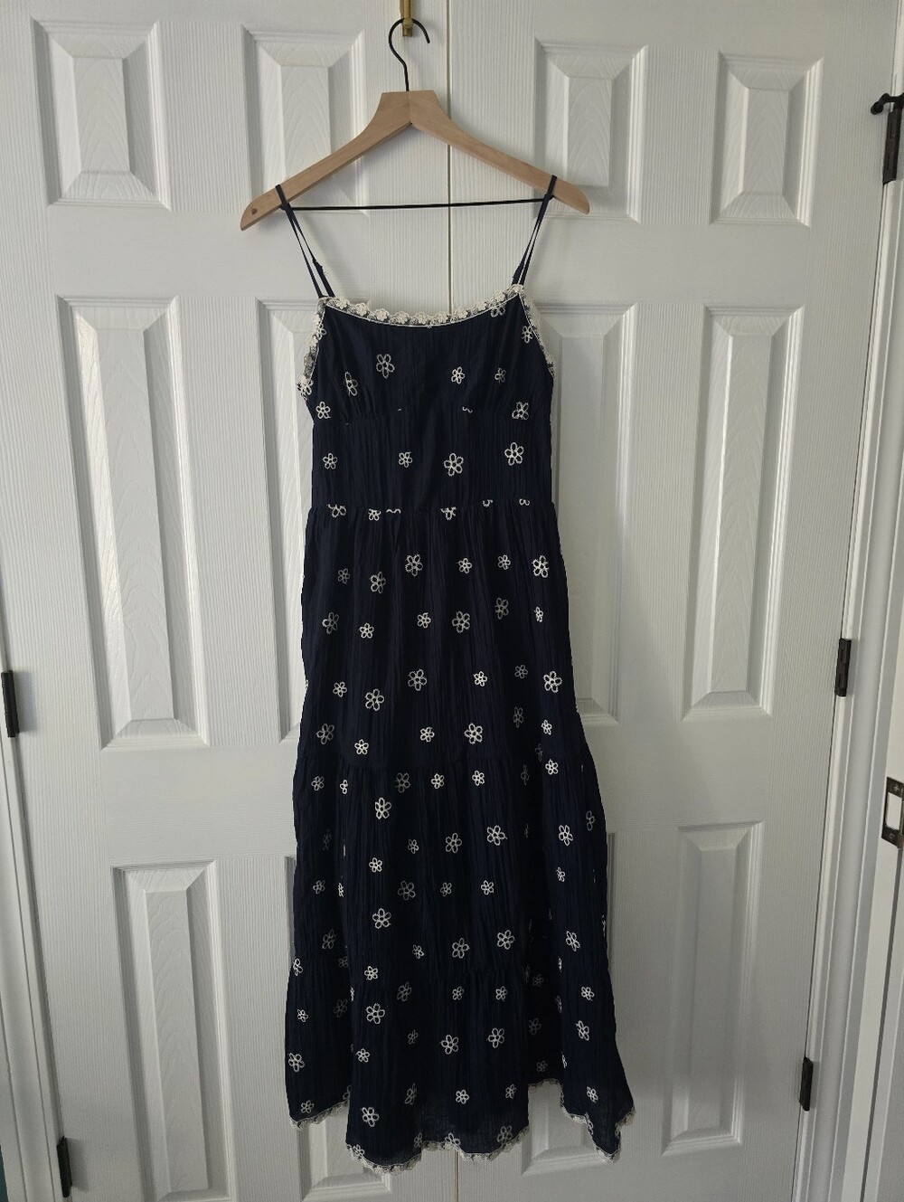 Cider Navy Maxi Dress with White Floral Embroidery